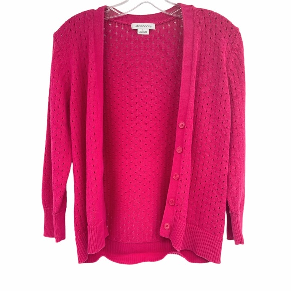 Liz Claiborne Cut Out Button Up Sweater Cardigan Hot Pink Size Large - Picture 9 of 12
